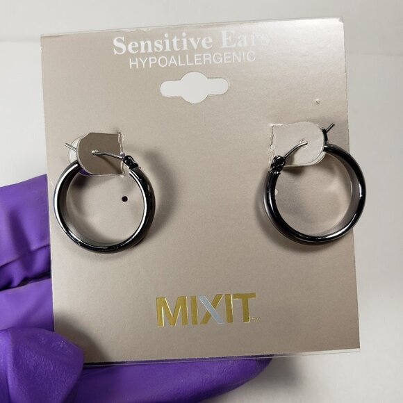 MIXIT Sensitive Ears Hypoallergenic Grey Hoop Earrings, Women's Fashion Jewelry - Picture 4 of 6
